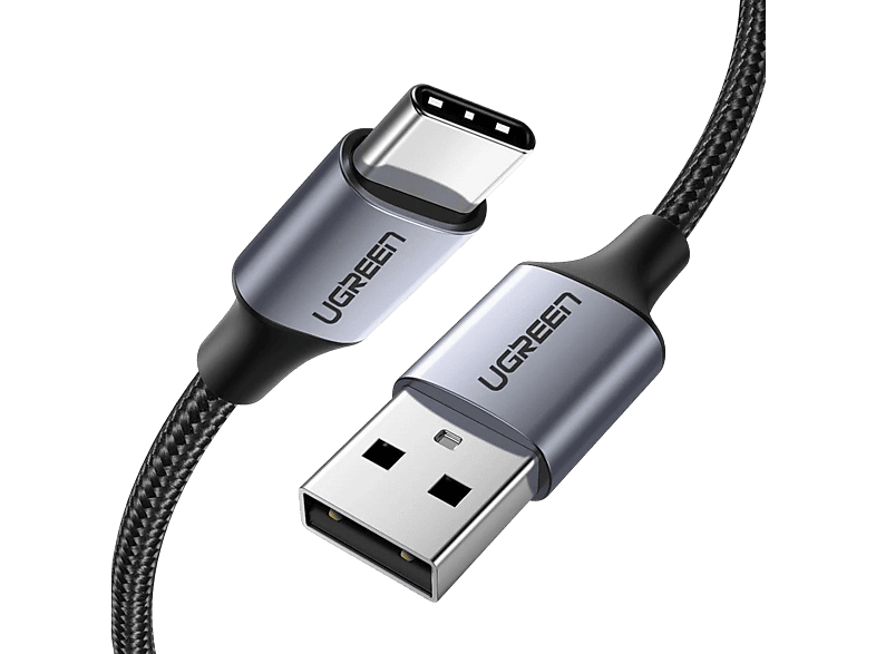 UGREEN USB-C to USB-A 3A QC Örgülü Hızlı Şarj Kablosu 0.5 m Siyah