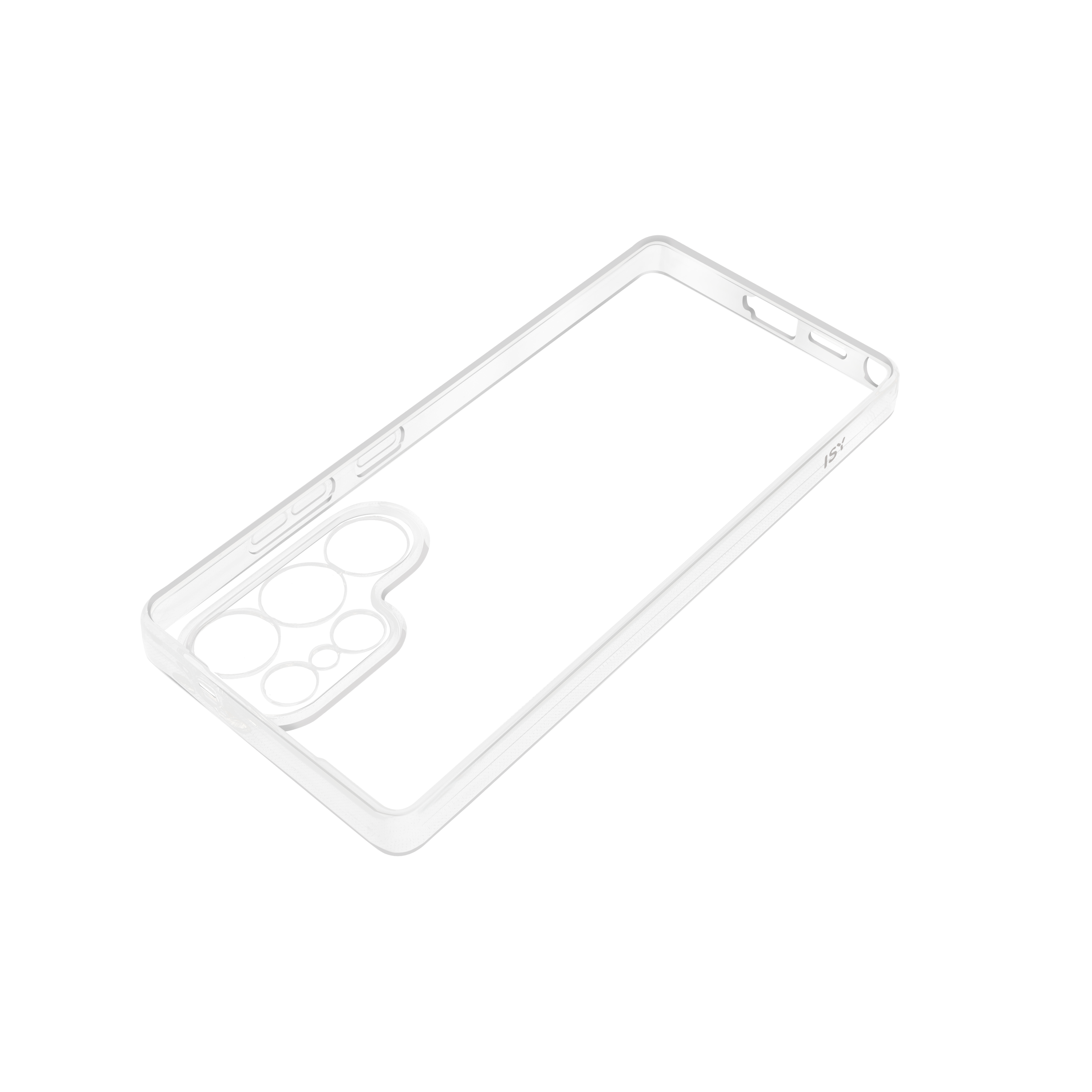 Transparente Handyhülle mit Kameraausschnitt für ein Smartphone.