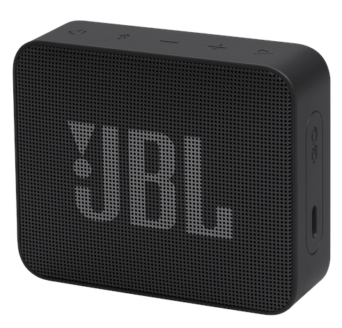 Czarny głośnik JBL z siatkowym przodem i przyciskami sterowania.
