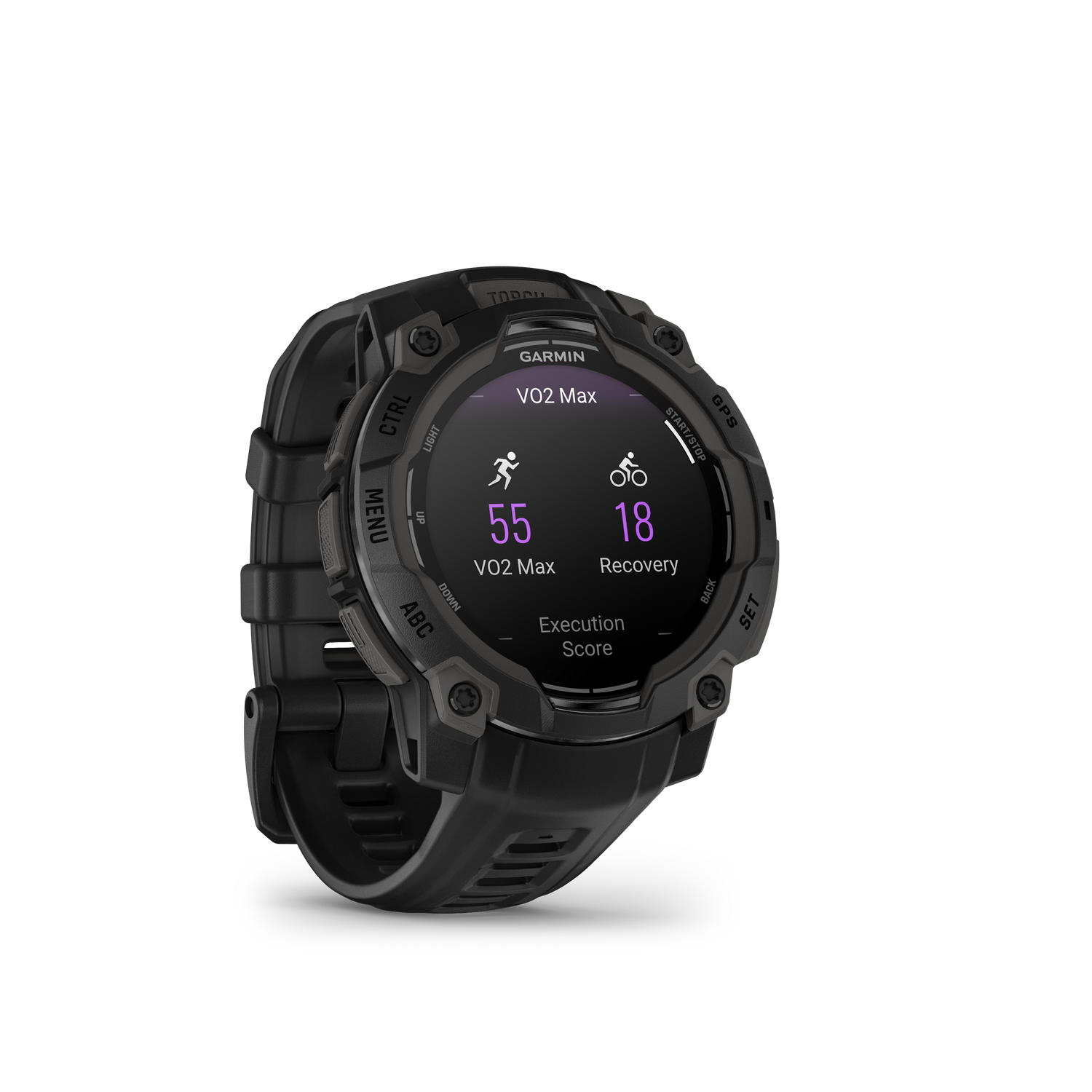 Un reloj Garmin que muestra datos, con un fondo negro.