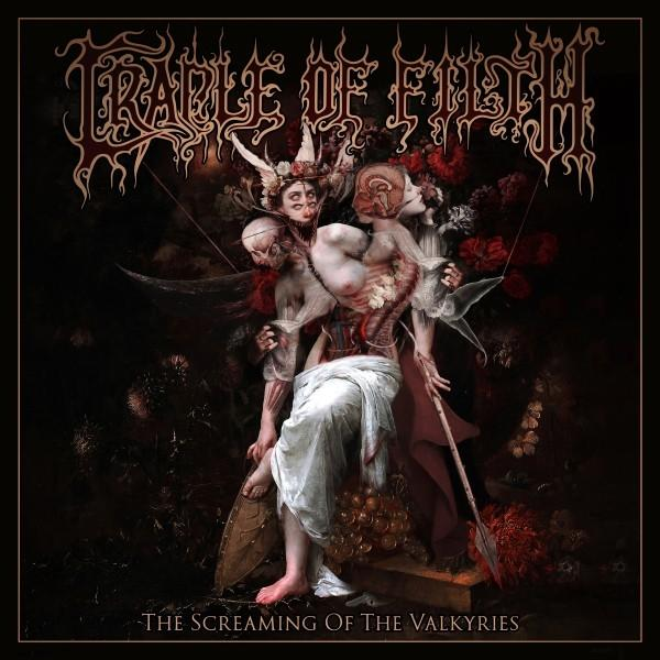 Pochette d'album pour Cradle of Filth. Peinture sombre et surréaliste avec plusieurs figures.