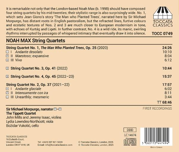 Eine CD-Hülle mit Text und Noten. Es hat einen weißen Hintergrund mit schwarzem Text.