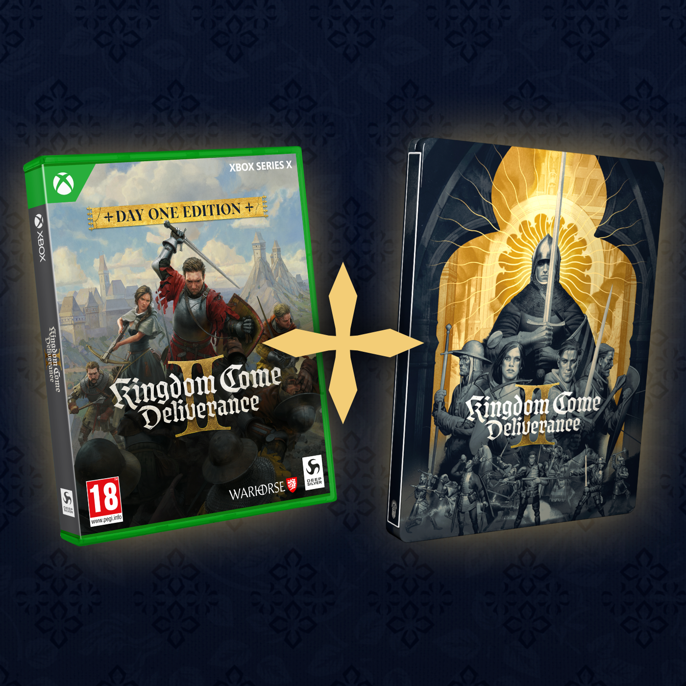 Pudełka gier Xbox dla Kingdom Come Deliverance II, grafika na okładce.