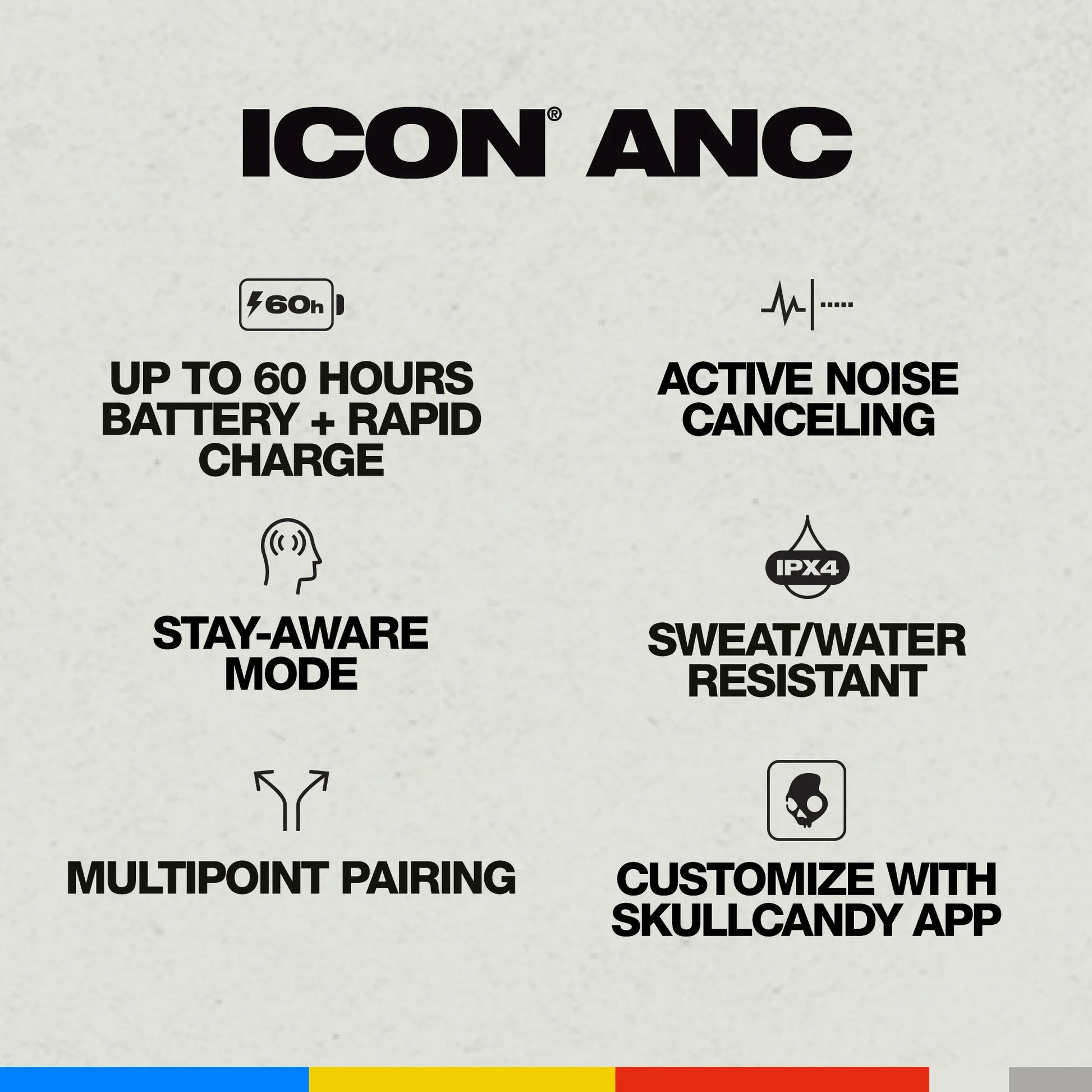 Icon ANC Kopfhörer mit Funktionen: Akku, Geräuschunterdrückung usw.