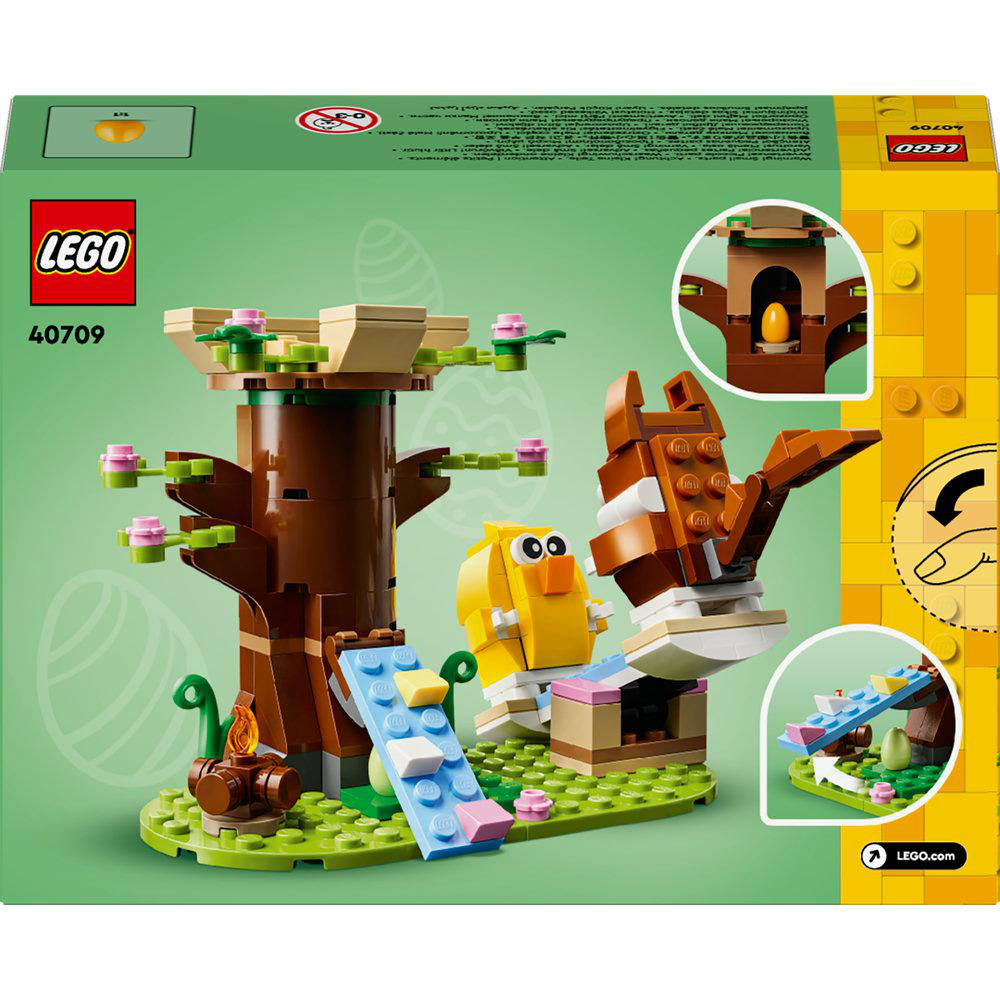 LEGO-Osterset mit Baum, Hase, Küken und Rutsche.