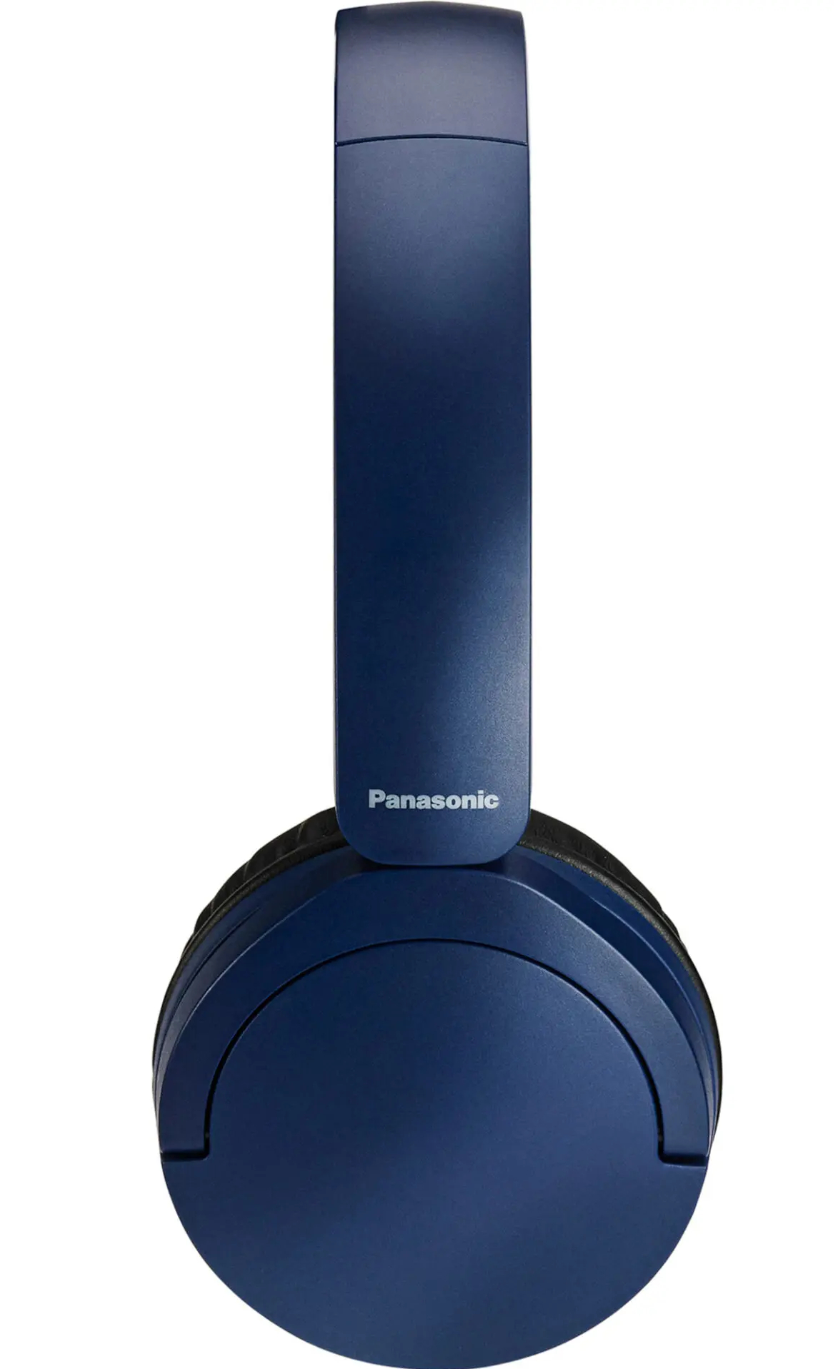 Niebieski zestaw słuchawkowy, widok z przodu na białym tle.