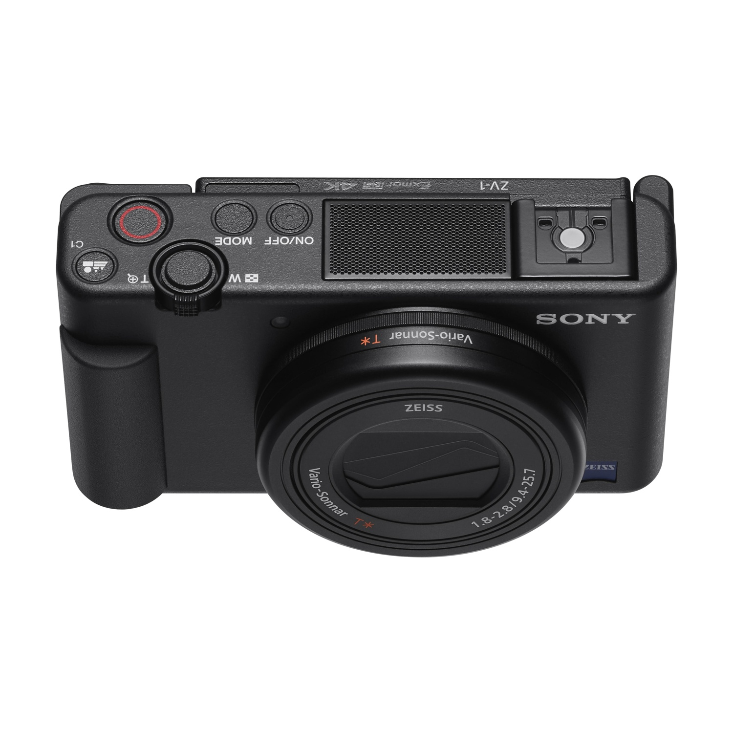 Viene visualizzata una fotocamera nera con un obiettivo e diversi pulsanti.
