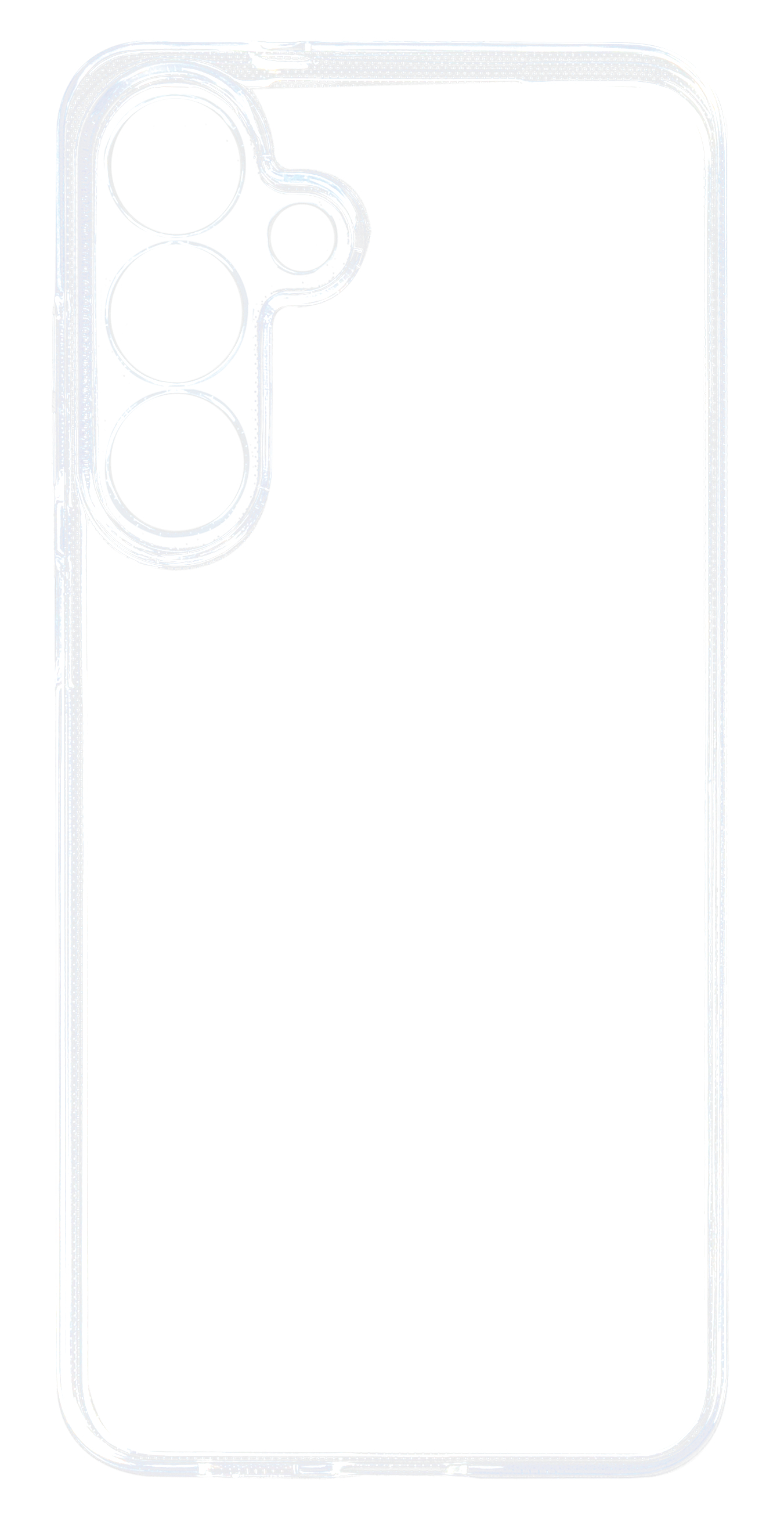 Transparente Handyhülle mit drei Kameraausschnitten und einem Loch.