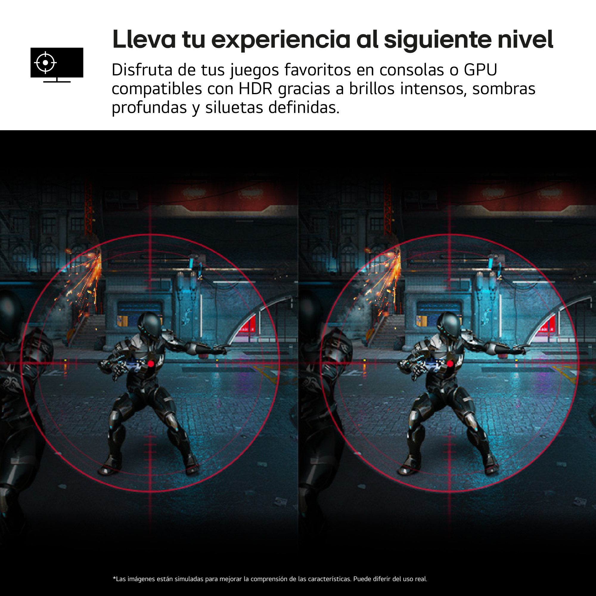 Imagen que muestra una escena de videojuego con miras y un objetivo.