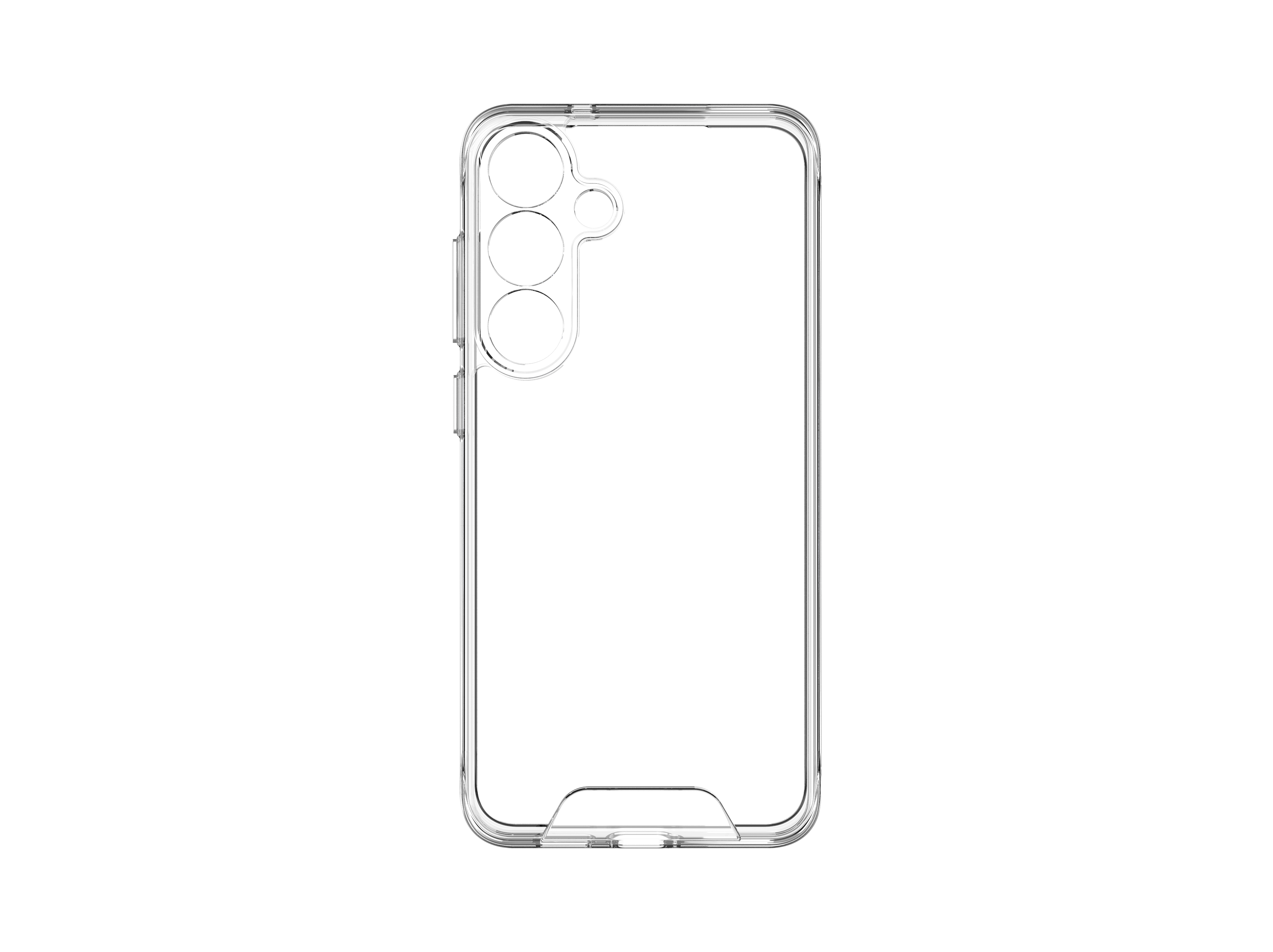 Eine transparente Handyhülle, die den Umriss des Telefons und der Kamera zeigt.