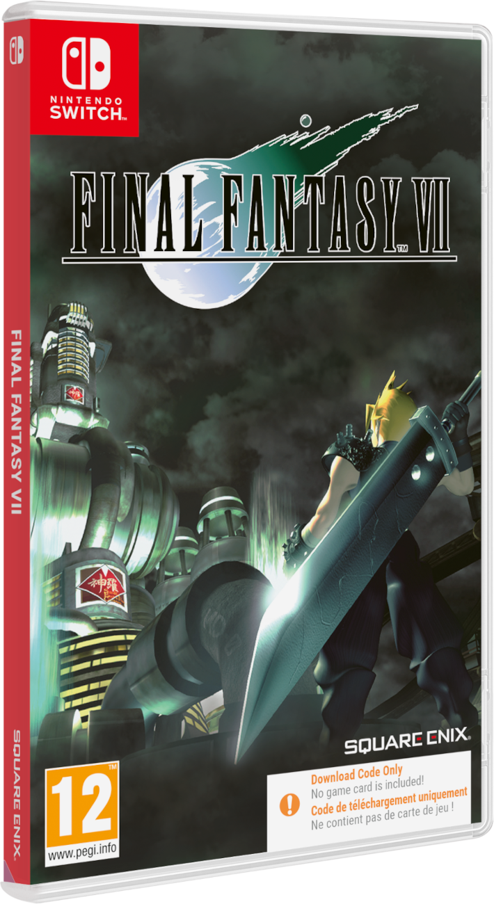 Final Fantasy VII játéktok Nintendo Switch-hez, karakterekkel és művészettel.