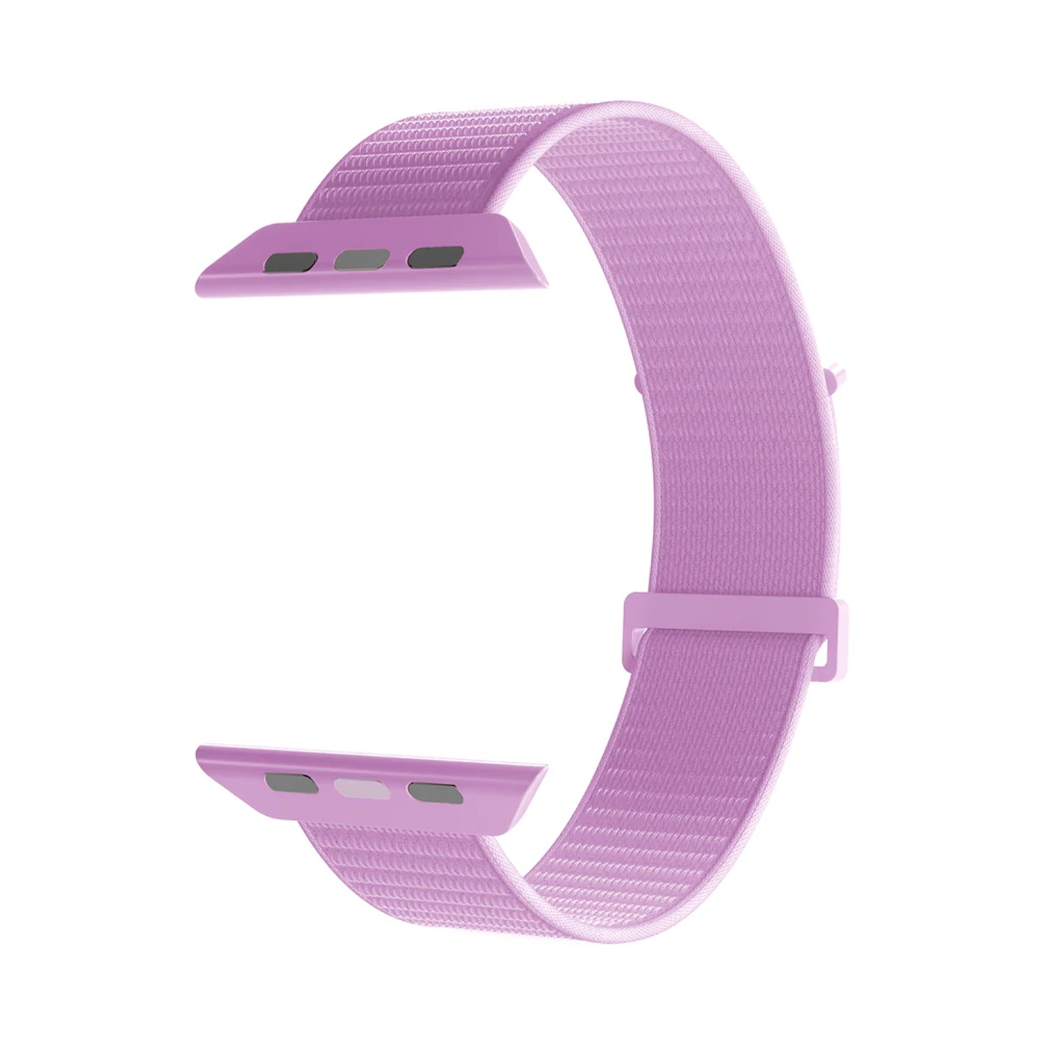 Cinturino Apple Watch viola con trama intrecciata, con connettori e chiusura.