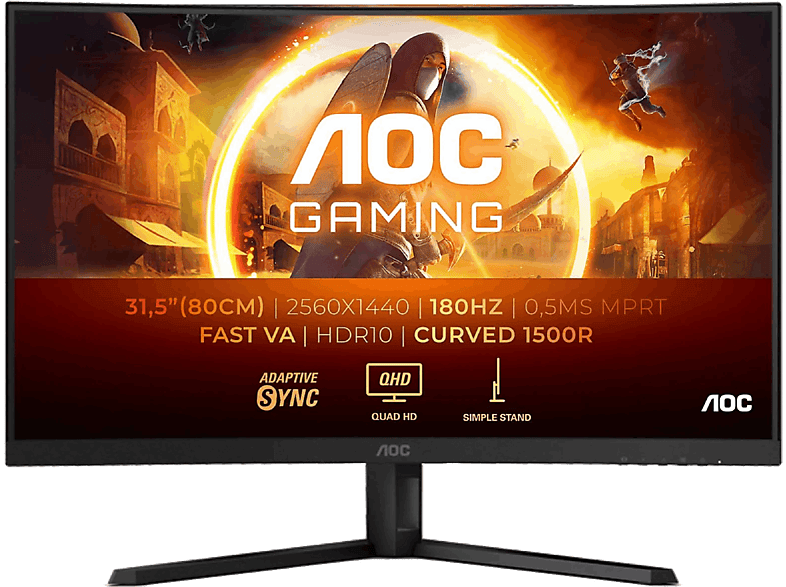 AOC CQ32G4VE, 31.5 QHD, 180 Hz, 1 ms GtG, VA, Curvo, Adaptive Sync, HDR10