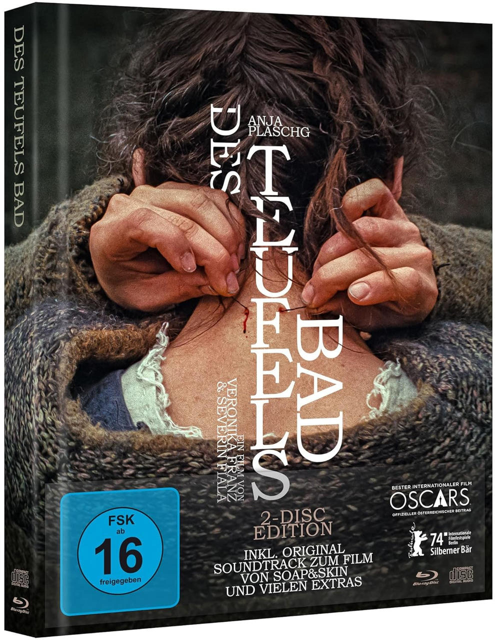 DVD-Hülle von 'Des Teufels Bad'. Das Gesicht und der Hals einer Frau sind sichtbar, mit Text.