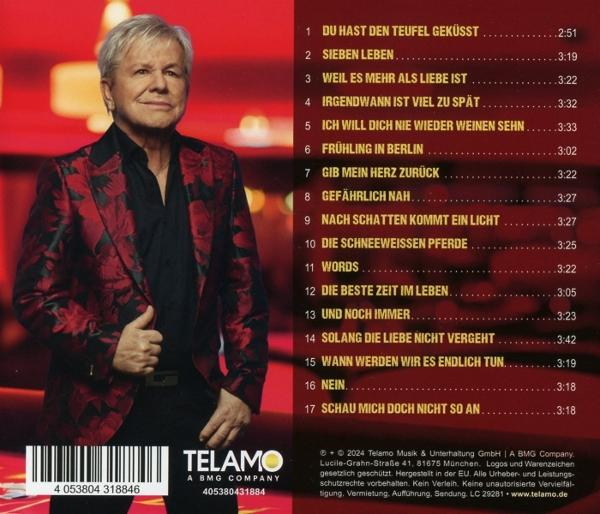 Albumcover mit einem Mann in roter Jacke und Titelliste auf der rechten Seite.