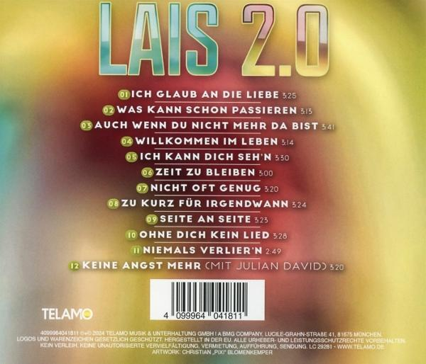 Rückseite einer CD-Hülle mit Titelliste für 'LAIS 2.0' und einem Barcode.