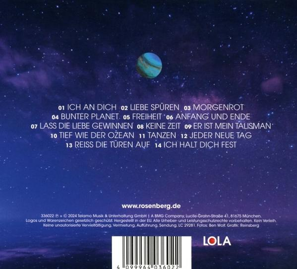 Albumcover mit Songtiteln und einem Bild eines blauen Planeten.
