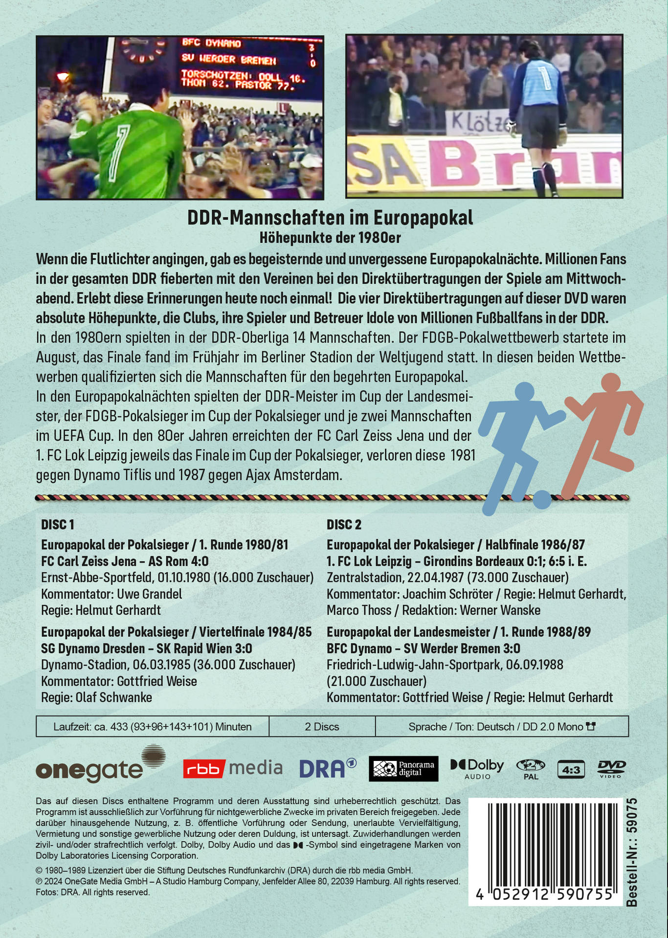 Rückseite einer DVD mit Text und Grafiken über ein Fußballspiel.