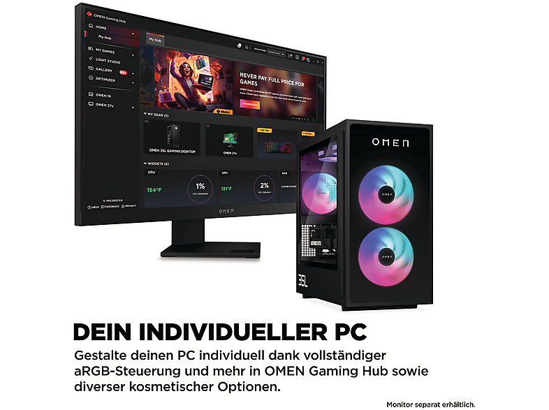 Thumbnail - HP OMEN GT16-0371ng, Gaming Desktop PC mit AMD Ryzen™ 7 8700G Prozessor, 32 GB RAM, 1 TB SSD, NVIDIA GeForce RTX™ 4060 T...