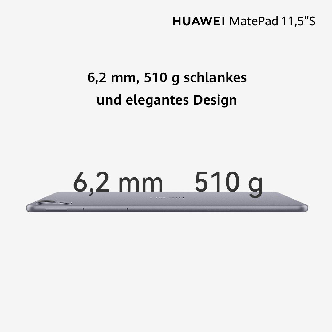 Ein Tablet von der Seite mit Text über das Design und den Abmessungen.