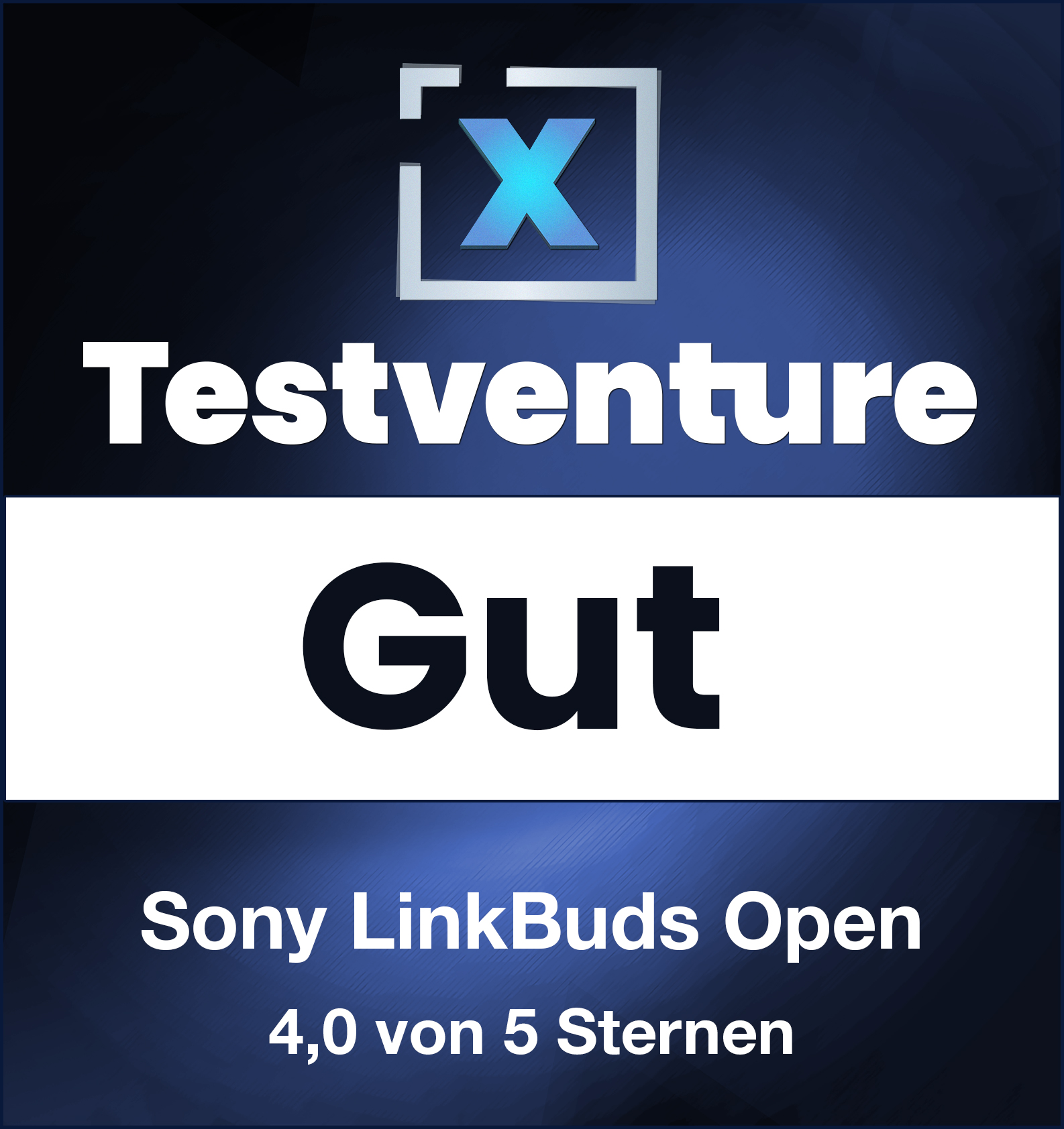 Testventure-Logo 'Gut' für Sony LinkBuds Open-Kopfhörer, mit einer Bewertung von 4,0 von 5 Sternen.