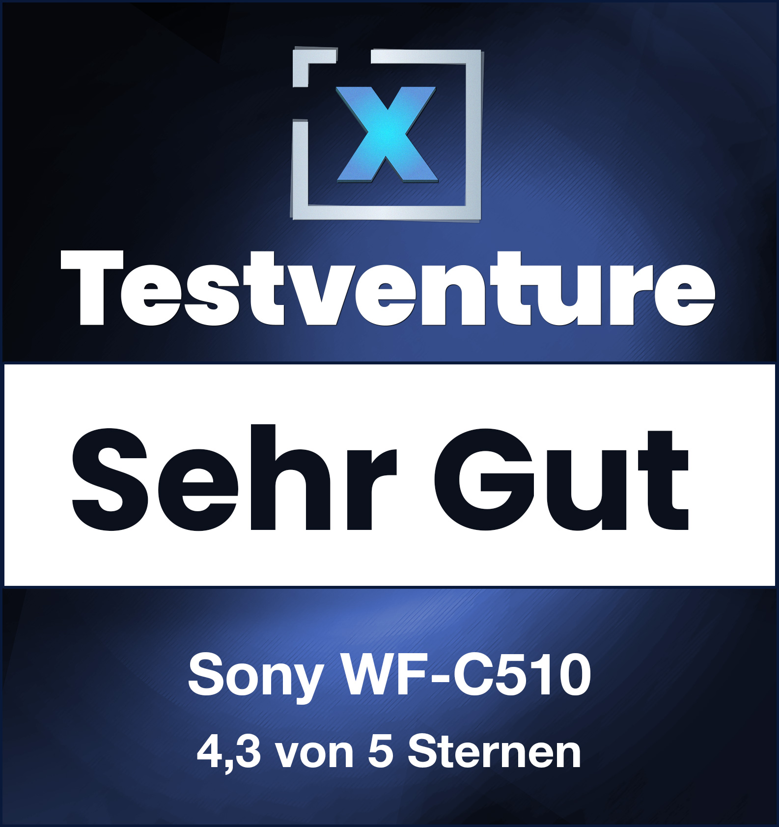 Eine Produktbewertungs-Grafik mit dem Text 'Sehr Gut'.