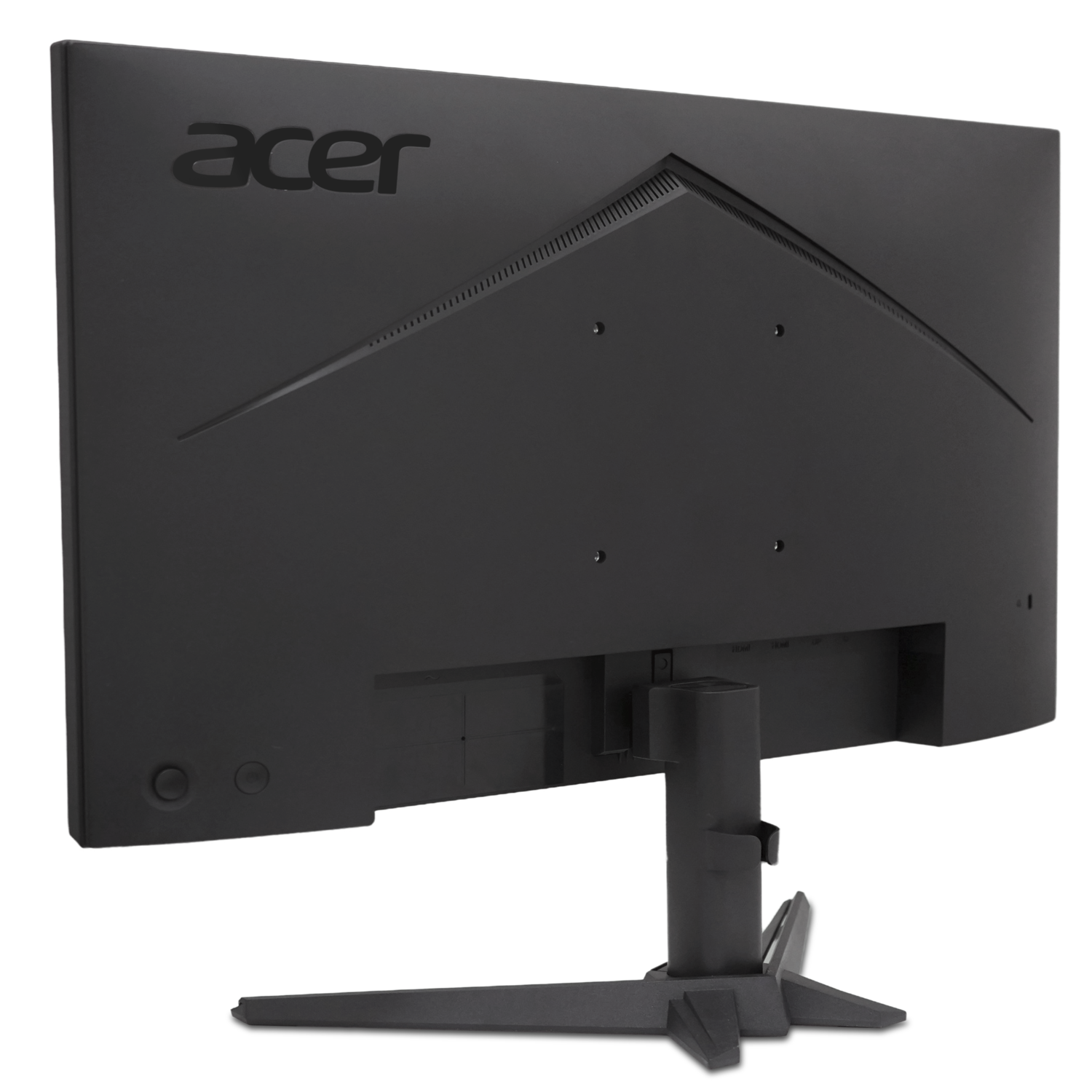 Achteraanzicht van een zwarte Acer monitor. De standaard en poorten zijn zichtbaar.