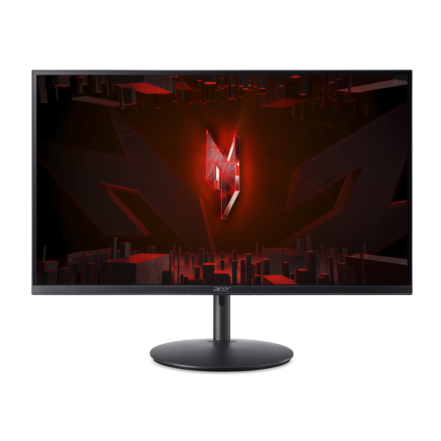 Acer Predator monitor displays a red-toned logo on a dark background with a black stand.