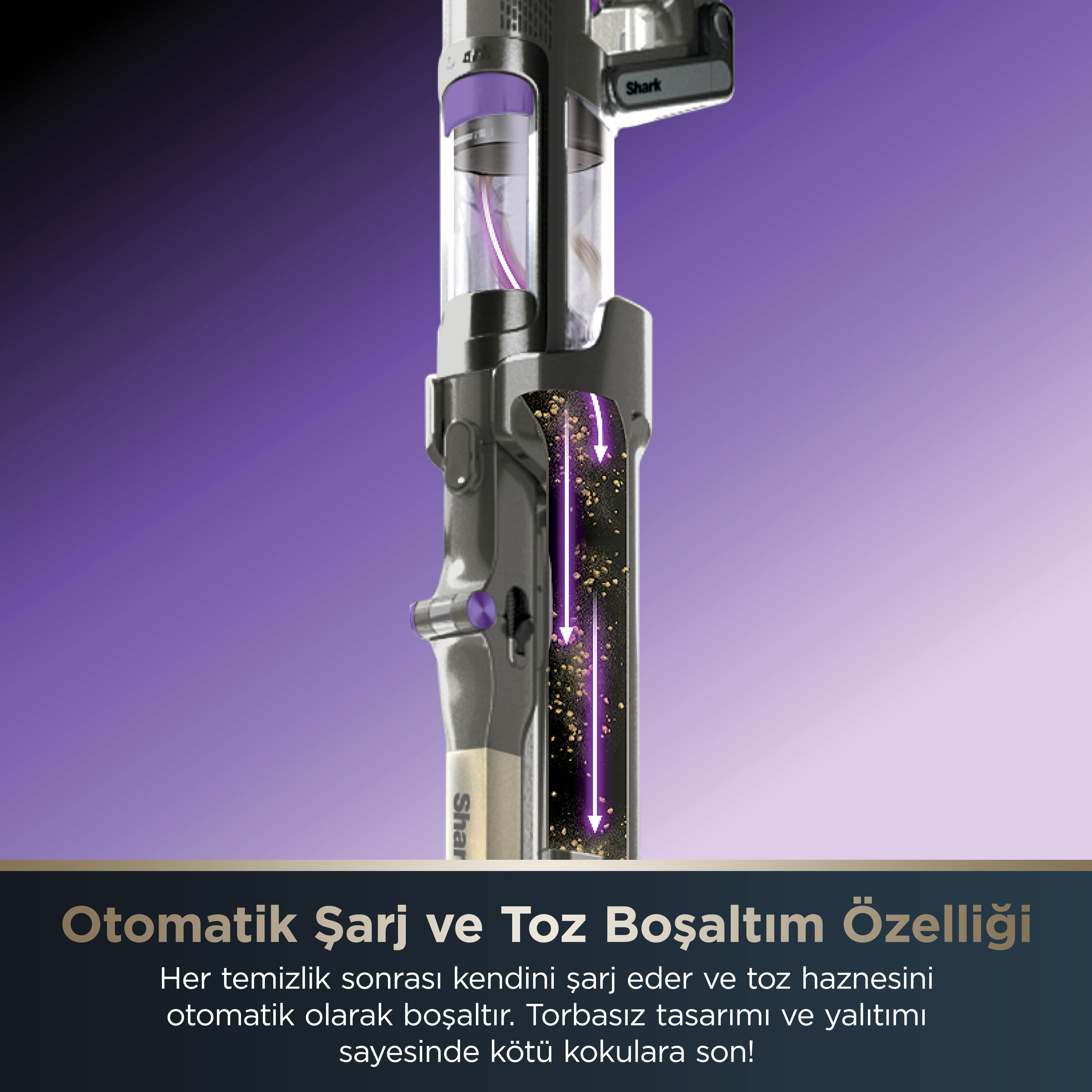 Bir elektrik süpürgesinin toz ve hava akımı sistemini gösteren yakın çekimi.