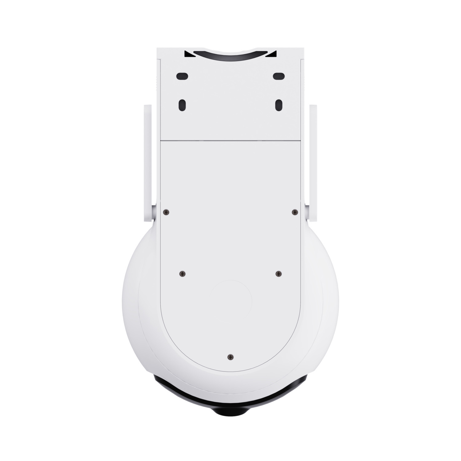 White camera, top view, with two antennas and mounting points on a white background.