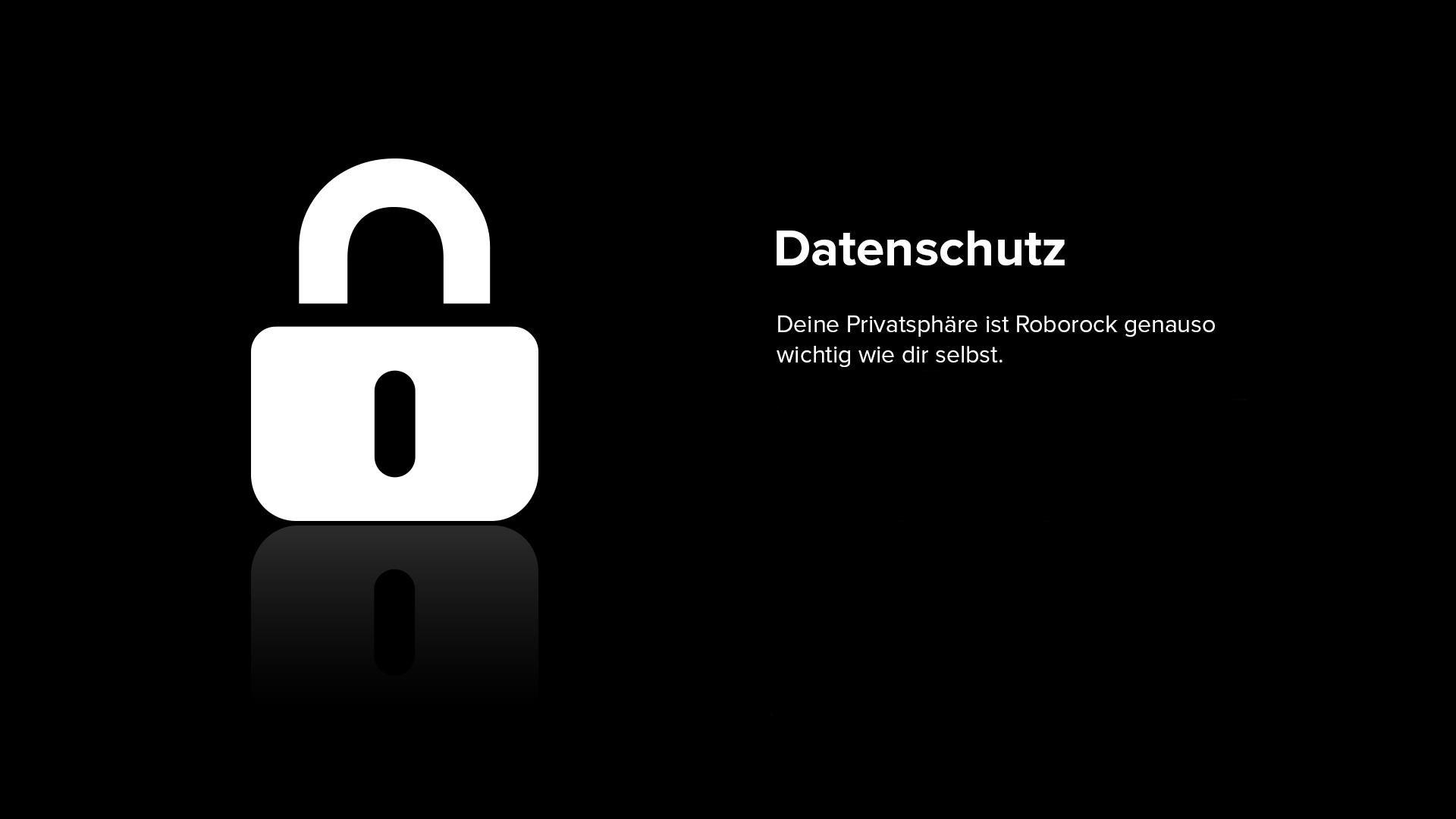 Ein weißes Vorhängeschloss-Symbol vor schwarzem Hintergrund mit dem Text 'Datenschutz'.