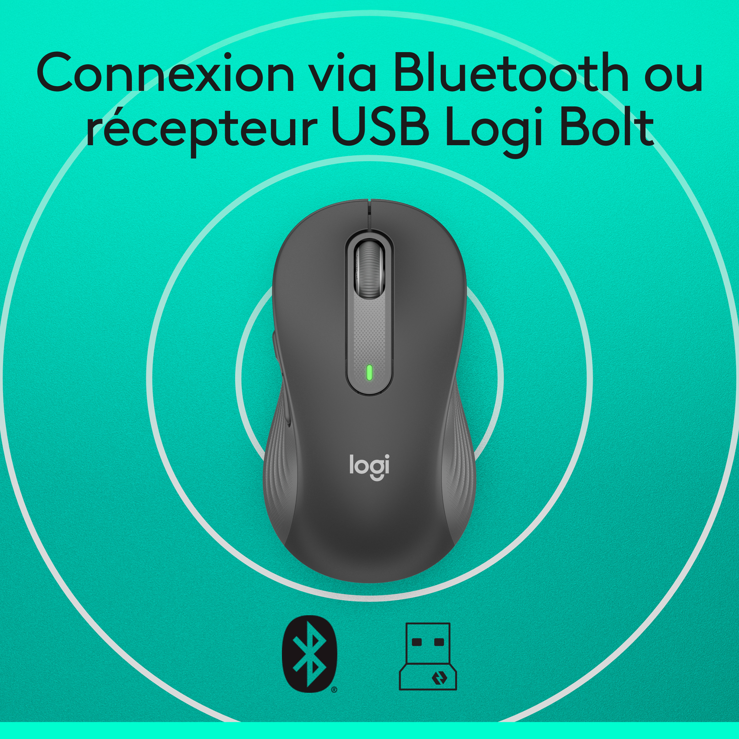 Une souris d'ordinateur noire avec le logo Logi.
