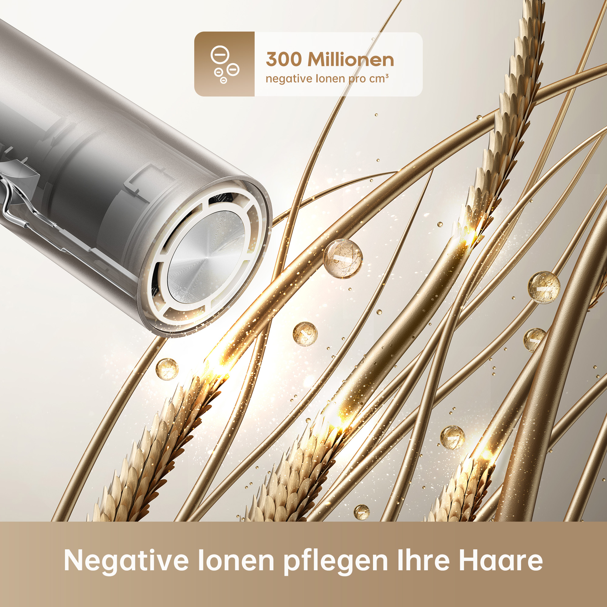 Haartrockner, der negative Ionen für die Haarpflege zeigt, Nahaufnahme des Geräts.