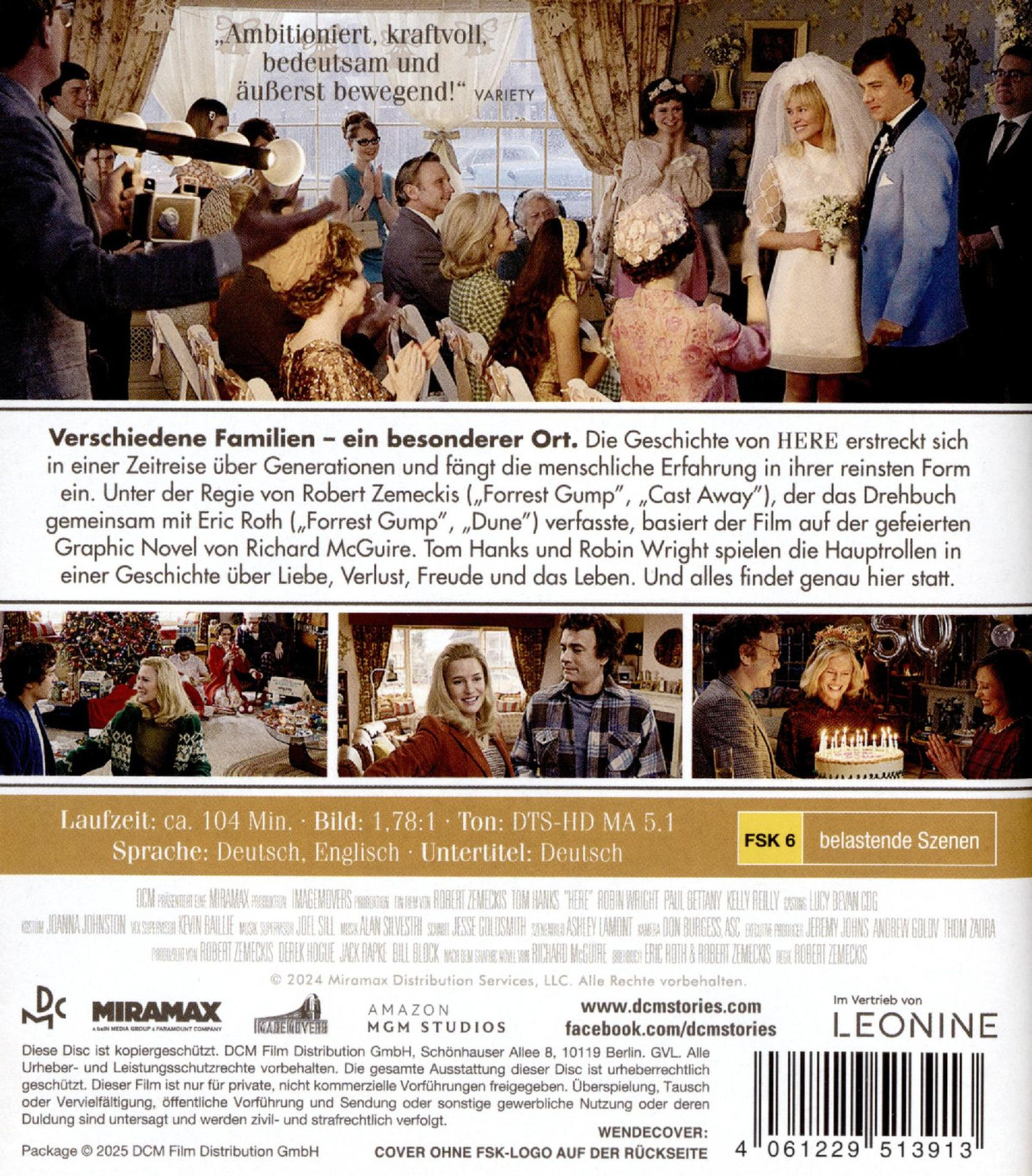 Rückseite der DVD-Hülle mit Text. Hochzeitsszene. Menschen versammelt.