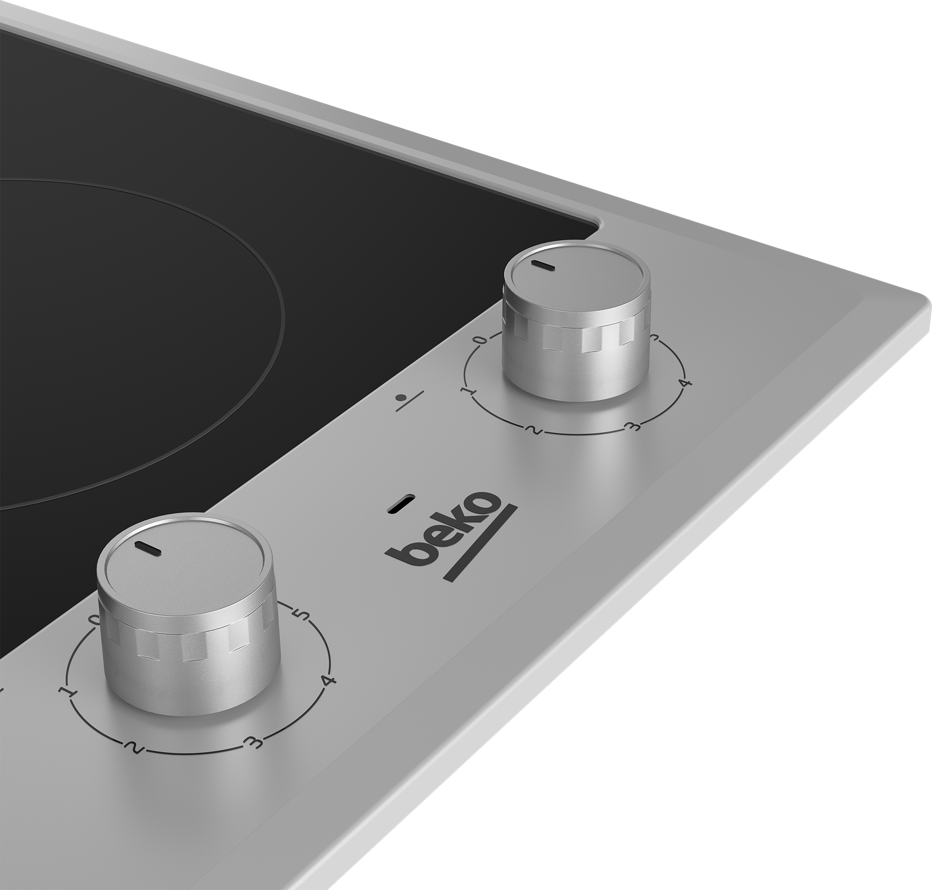 Srebrno-czarna płyta grzejna z dwoma okrągłymi pokrętłami sterowania.