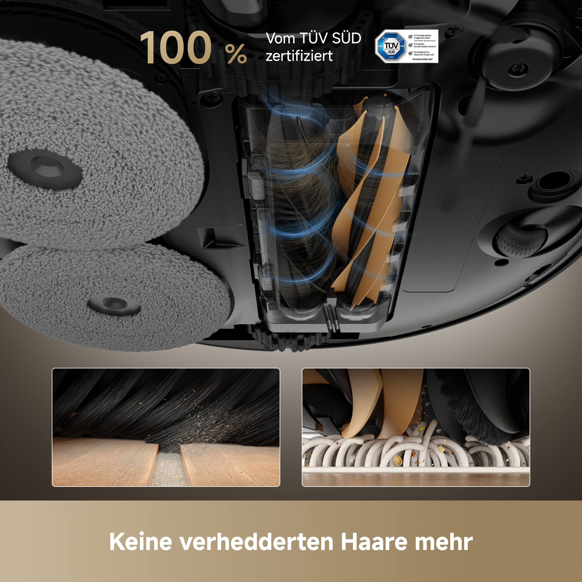 Roboter-Staubsauger, der den Boden reinigt, mit sichtbaren Teilen.