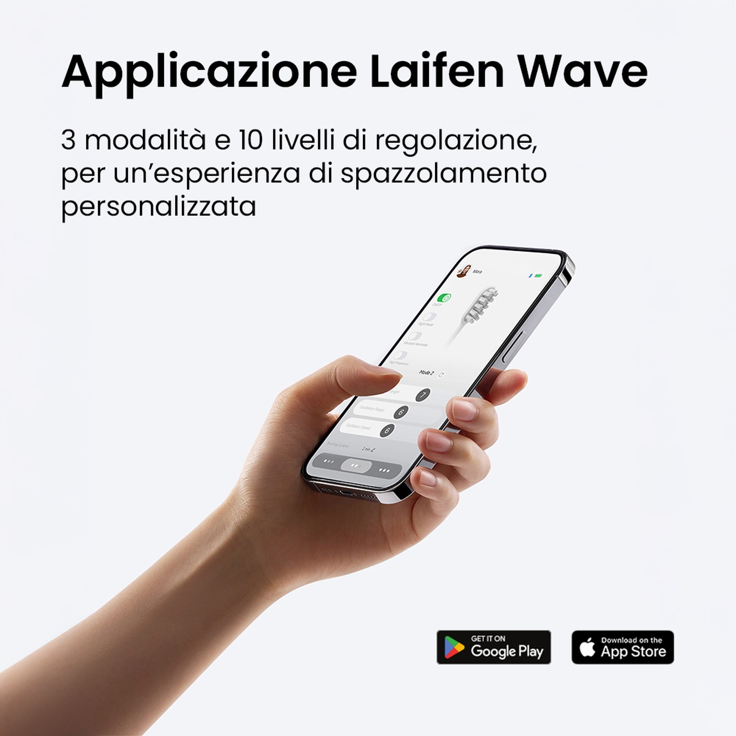Una mano che tiene un telefono con un'interfaccia di app.