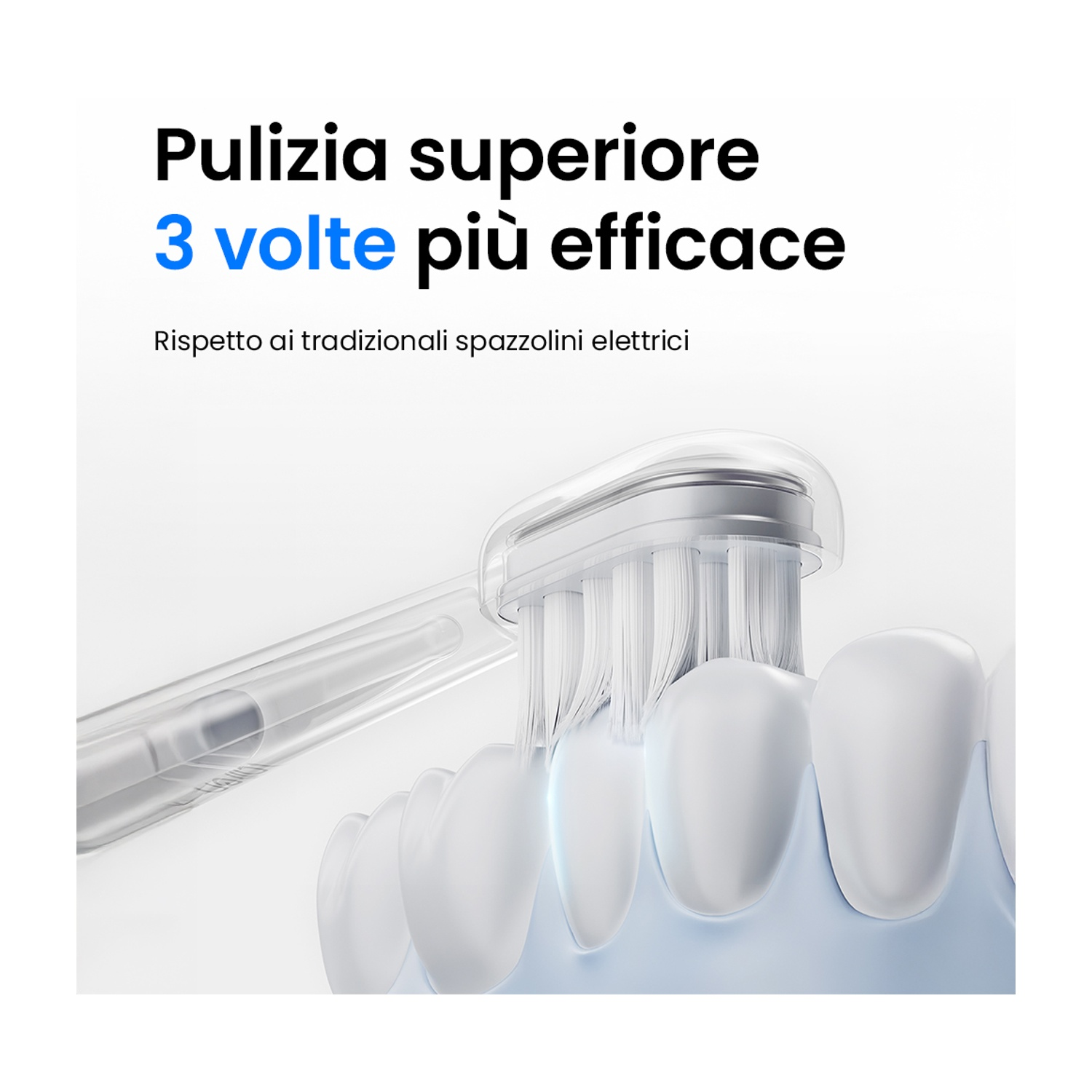 Uno spazzolino da denti con una vista ravvicinata delle setole che puliscono i denti.