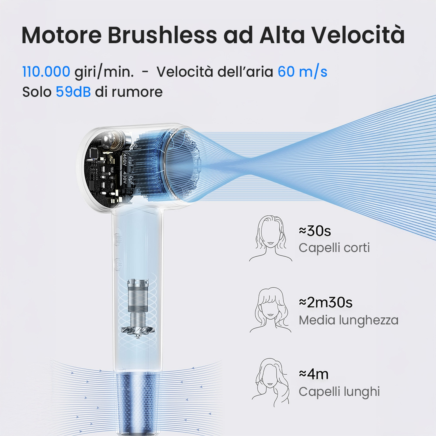 Soundbar con controlli del volume e dell'alimentazione, sfondo viola.