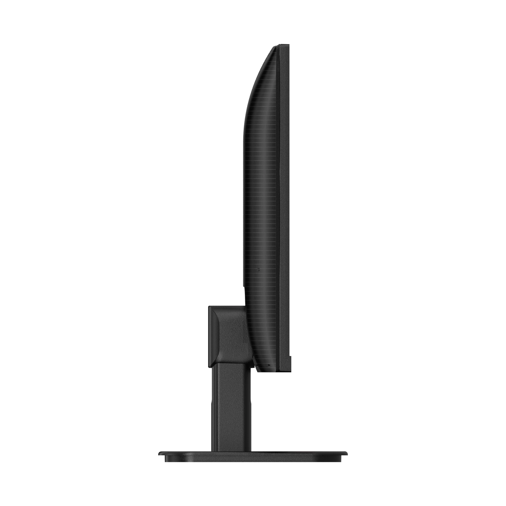 Monitor de ordenador negro de lado, sobre un fondo negro.