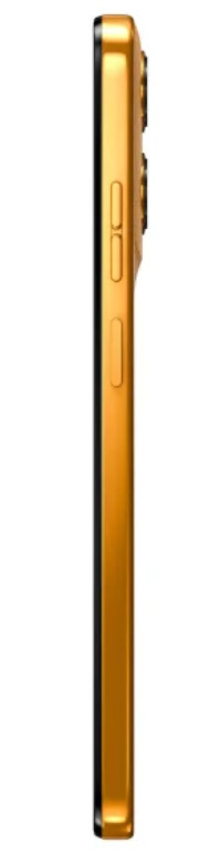 Złoty smartfon z aparatami, przyciskami i czarną ramką.