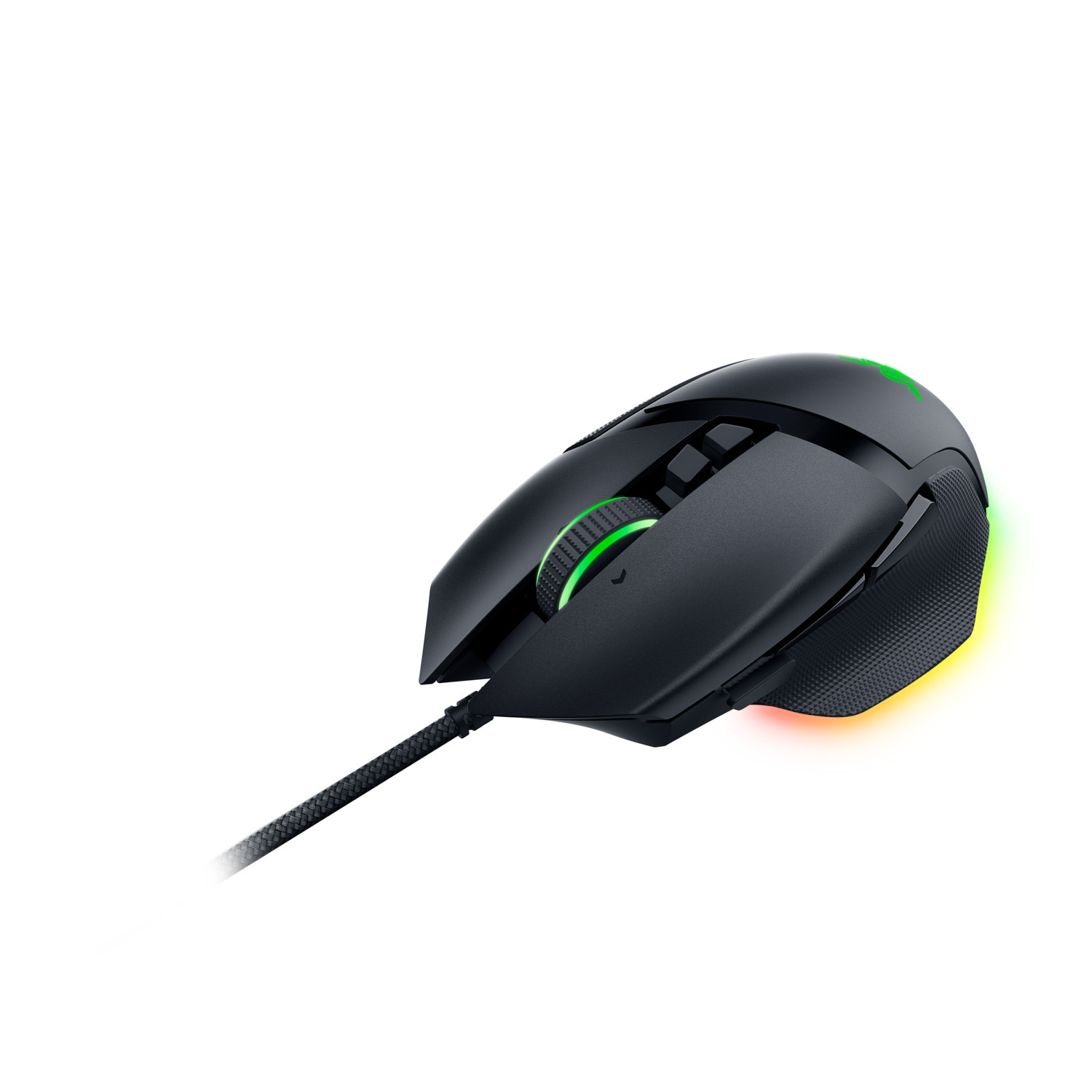 Black gaming mouse with RGB lighting.