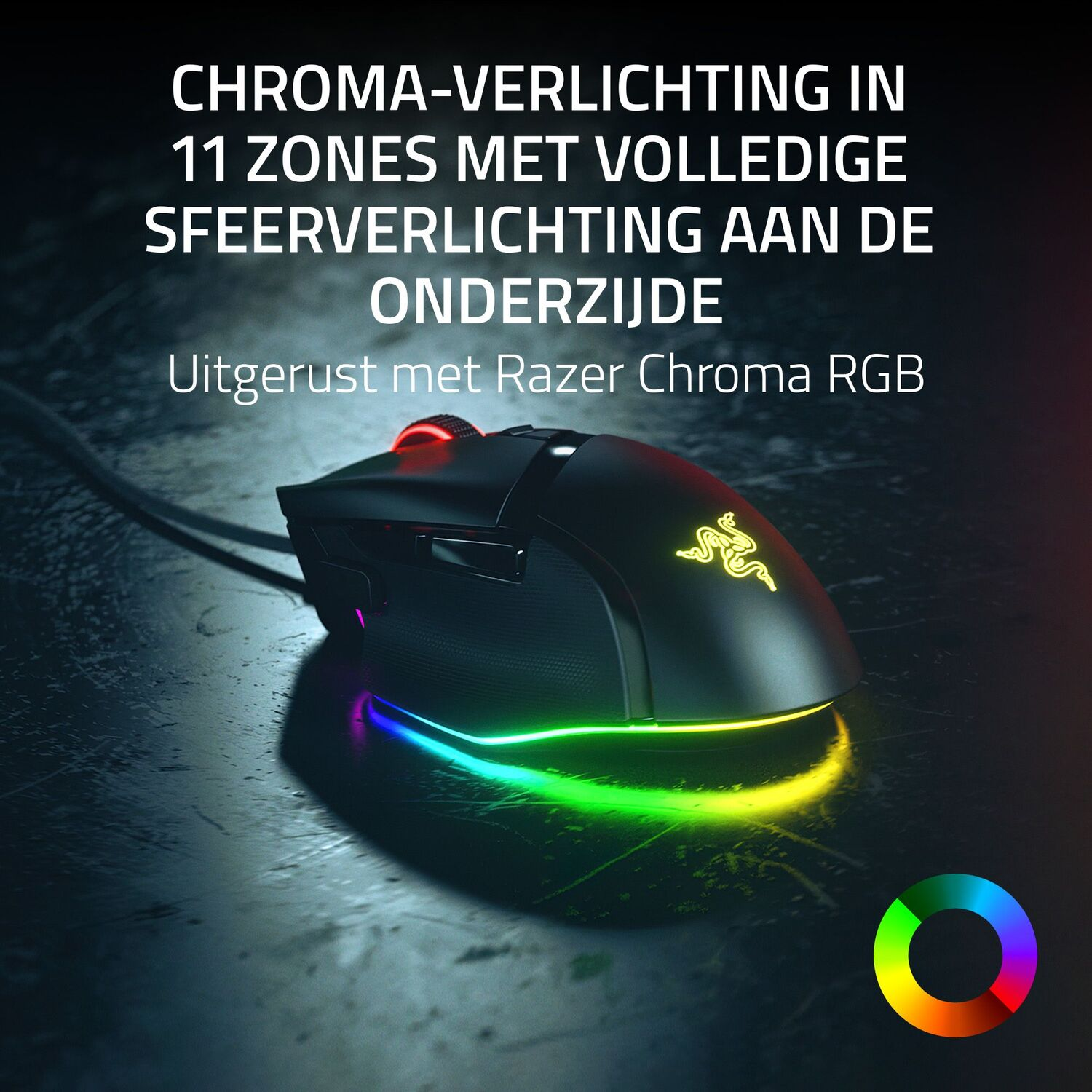 Black gaming mouse with RGB lighting.