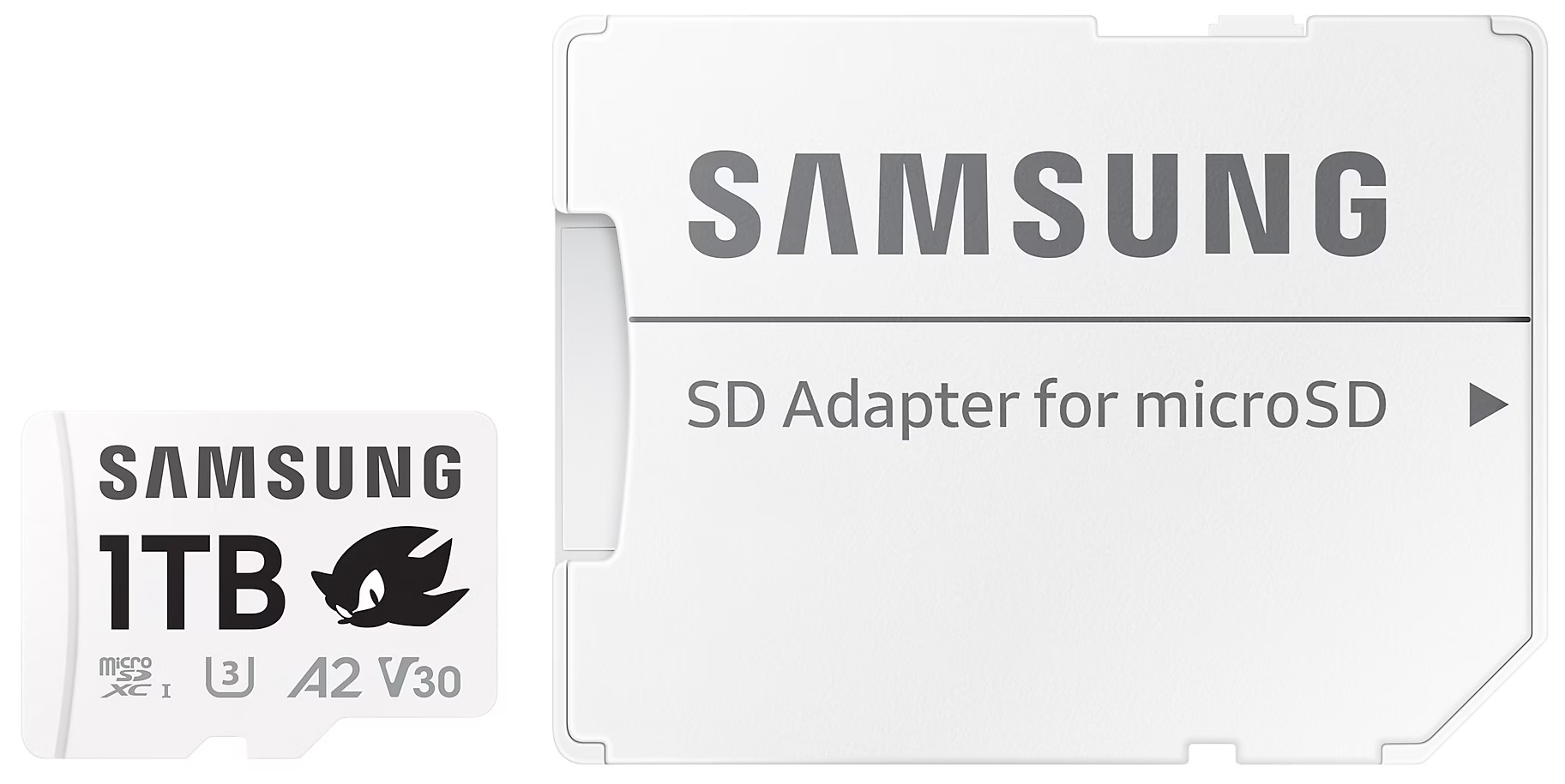Biała karta SD Samsung i karta microSD z czarnym logo.