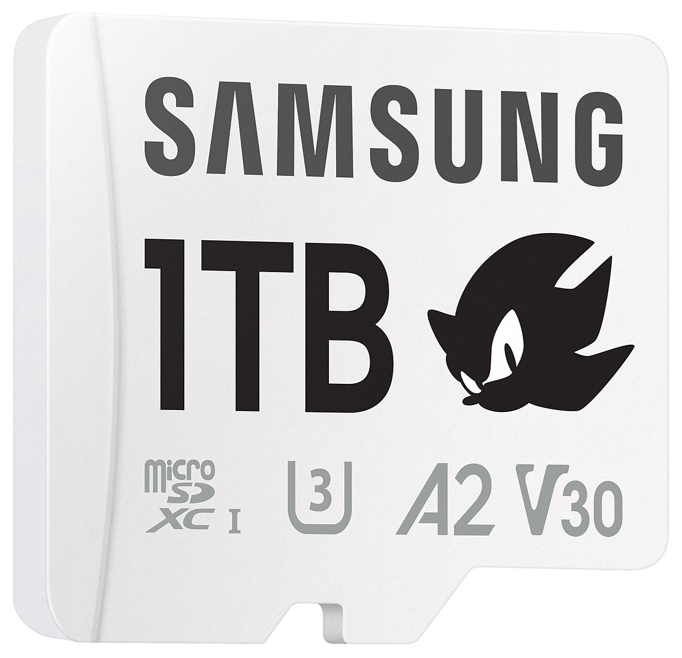 Biała karta microSD Samsung. Napis: 'SAMSUNG', '1TB' i czarne logo Sonica.