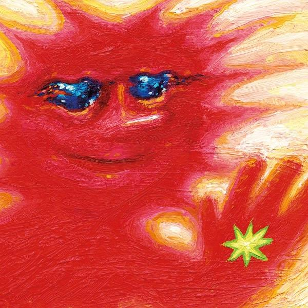 Rote Figur mit Sonnenbrille und Hand mit Stern.
