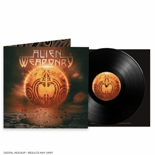 Vinyl-Schallplatte mit Albumcover. Das Albumcover hat den Bandnamen 'Alien Weaponry'.