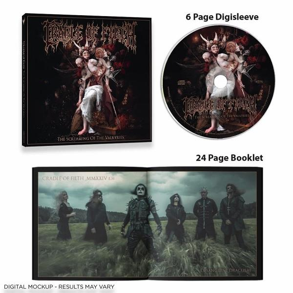 Un boîtier et un disque CD avec 'Cradle of Filth' et l'artwork de l'album. Un livret montre les membres du groupe.