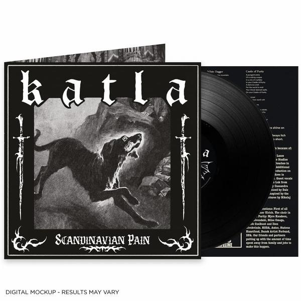 Vinyl-Schallplattencover mit Schwarz-Weiß-Grafik. Ein Hund blickt nach oben mit Text 'Scandinavian Pain'.