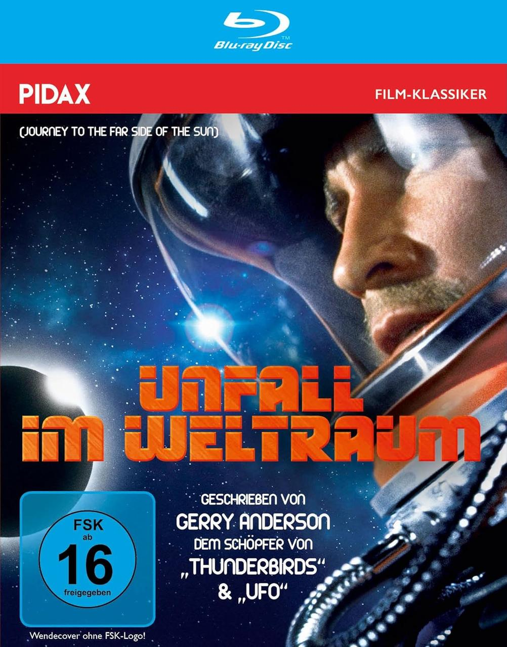 Filmplakat mit einem Mann im Raumanzug. Deutscher Text: 'Unfall im Weltraum'.